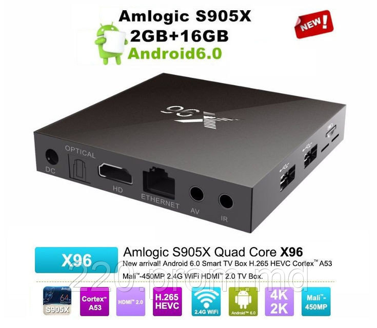 X96 - компактная смарт ТВ приставка на Amlogic S905X, Android 6.0, 2Gb RAM, 16Gb ROM (Standard version) - фото 1 - id-p5024367