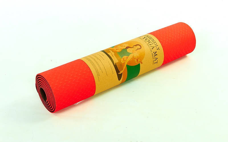 Коврик для йоги и фитнеса Yoga mat 2-х слойный TPE+TC 6mm FI-3046-2 ( 1.83*0.61*6mm) красный-черный - фото 1 - id-p5085265