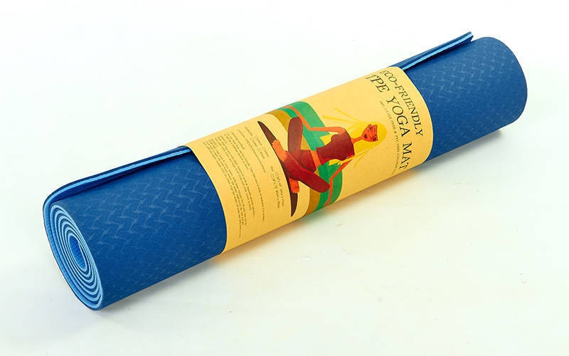 Коврик для йоги и фитнеса Yoga mat 2-х слойный TPE+TC 6mm FI-3046-5 ( 1.83*0.61*6mm) синий-голубой - фото 1 - id-p5085263