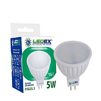 Светодиодная лампа LEDEX, 5W, 3000K, тёплого свечения, MR16, цоколь - GU5.3, 3 года гарантии!!!
