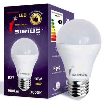 Светодиодная LED лампа SIRIUS, 10W (ватт), 3000K, Е27, 220V. 2 года гарантии! - фото 1 - id-p5207599