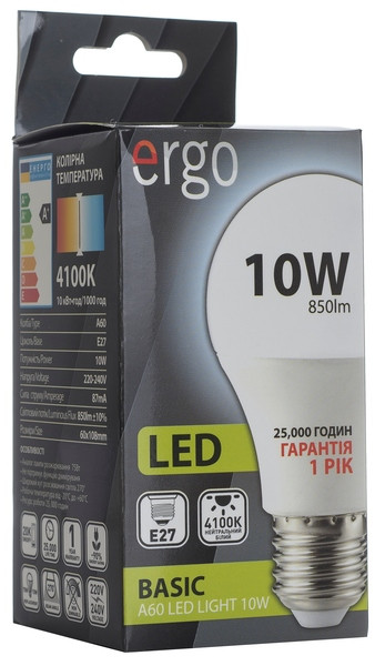 Светодиодная LED лампа ERGO, 10W (ватт), 4000K, Е27, 220V. 1 год гарантии - фото 1 - id-p5207602