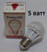 Светодиодная LED лампа Prosto LED, 5W (ватт), 4100K, Е27, 220V. 1 год гарантии