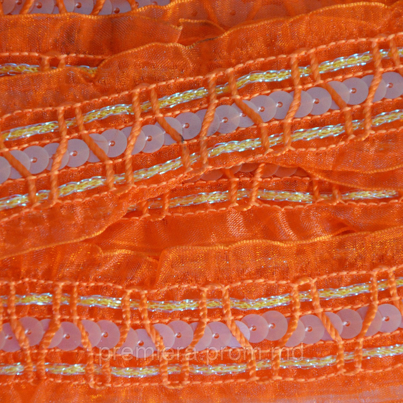 Декоративная тесьма .Оранжевая с паетками. 40 мм. - фото 1 - id-p5208301