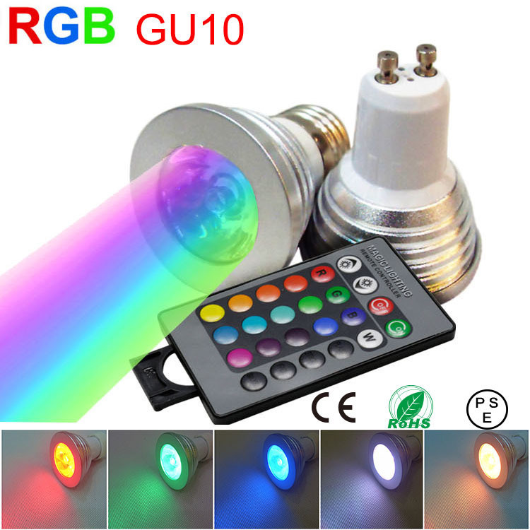 Светодиодная LED лампа RGB 3 ватт GU10 с пультом ДУ - фото 1 - id-p4774838