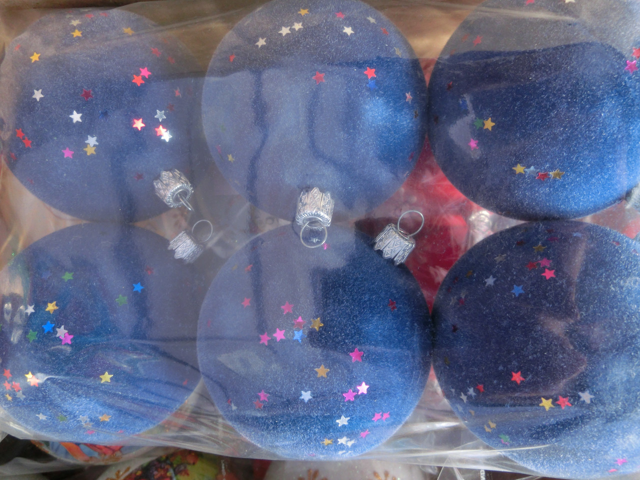 Новогодние игрушки шар бархатный 10 см синий 6 штук - фото 1 - id-p5225519