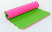Коврик для йоги и фитнеса Yoga mat 2-х слойный TPE+TC 6mm ( 1.73*0.61*6mm) малиново-салатовый