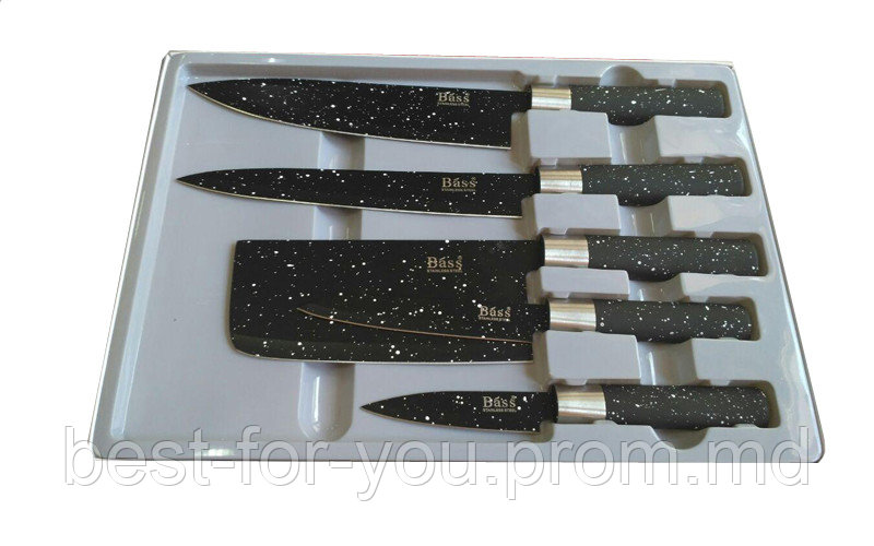 Ножи Bass 5шт/ мраморное покрытие / Cutite Bass 5buc/ acoperire marmorata - фото 1 - id-p5436750