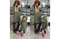 Женская очень теплая зимняя туника на капюшоне мех, коллекция мама и дочка