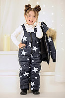Теплый и стильный комплект детский на синтепоне куртка и полукомбез в звездах