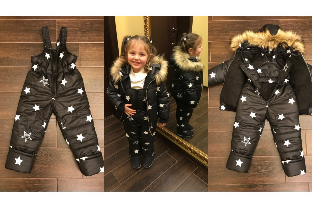 Теплый и стильный комплект детский на синтепоне куртка и полукомбез в звездах, серия мама и дочка - фото 1 - id-p5537285