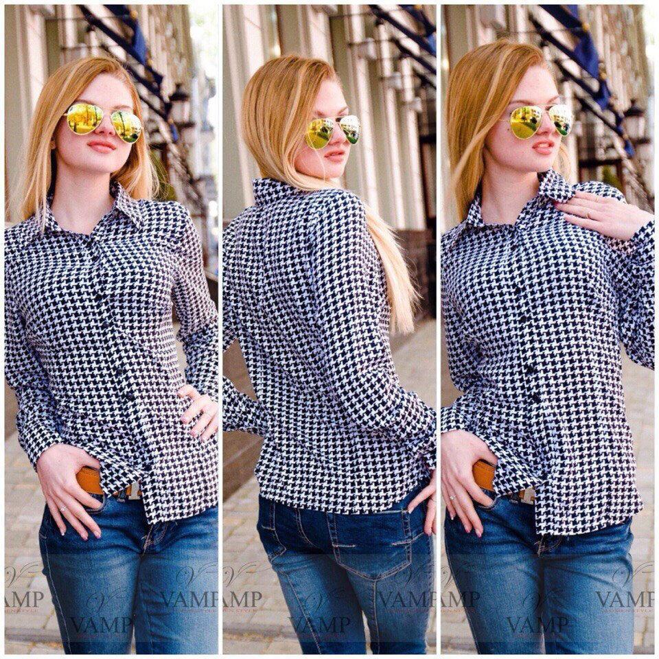 Легкая женская рубашка на пуговицах, принт гусиная лапка - фото 1 - id-p5537331