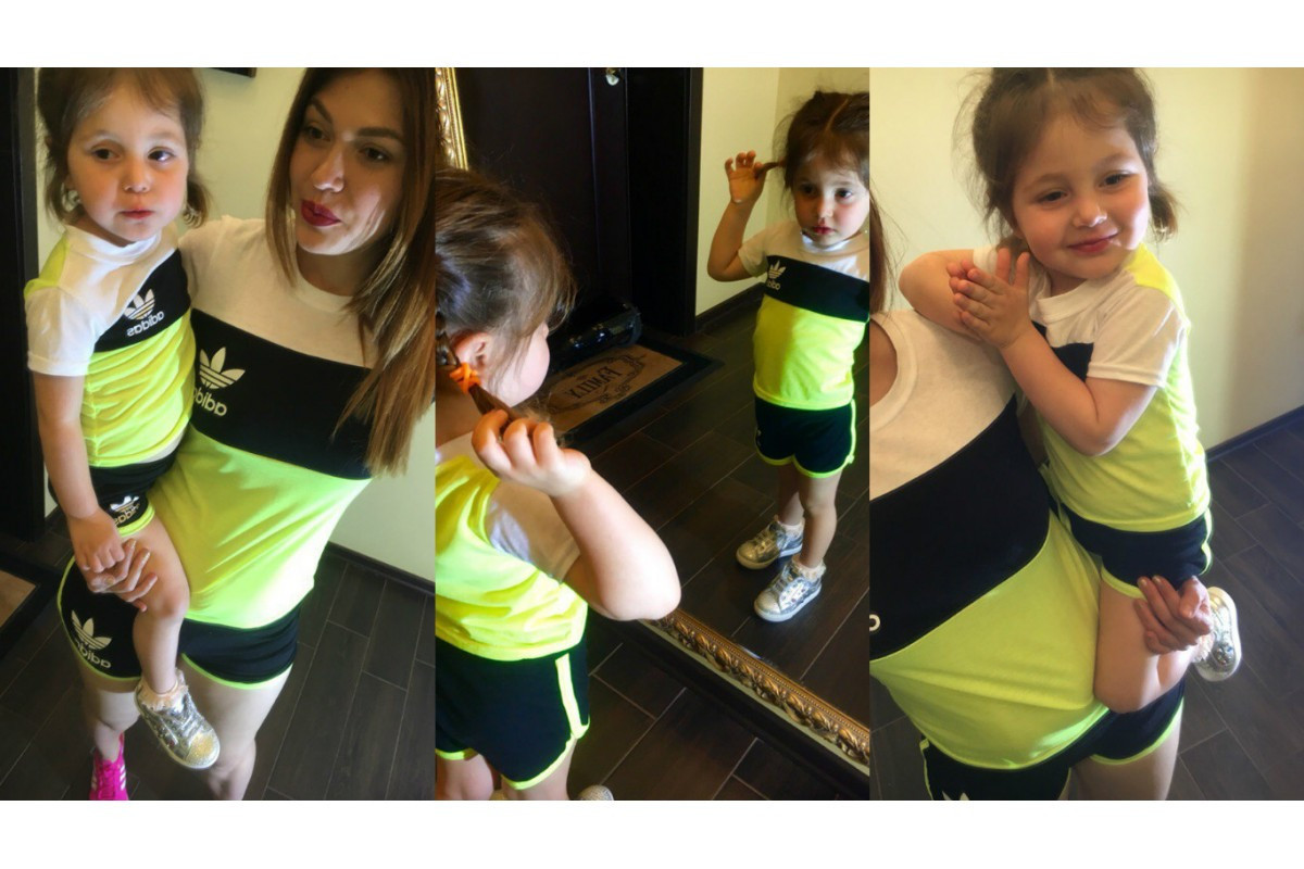 Спортивный костюм детский футболка и шорты реплика Адидас, мама и дочка - фото 1 - id-p5537786