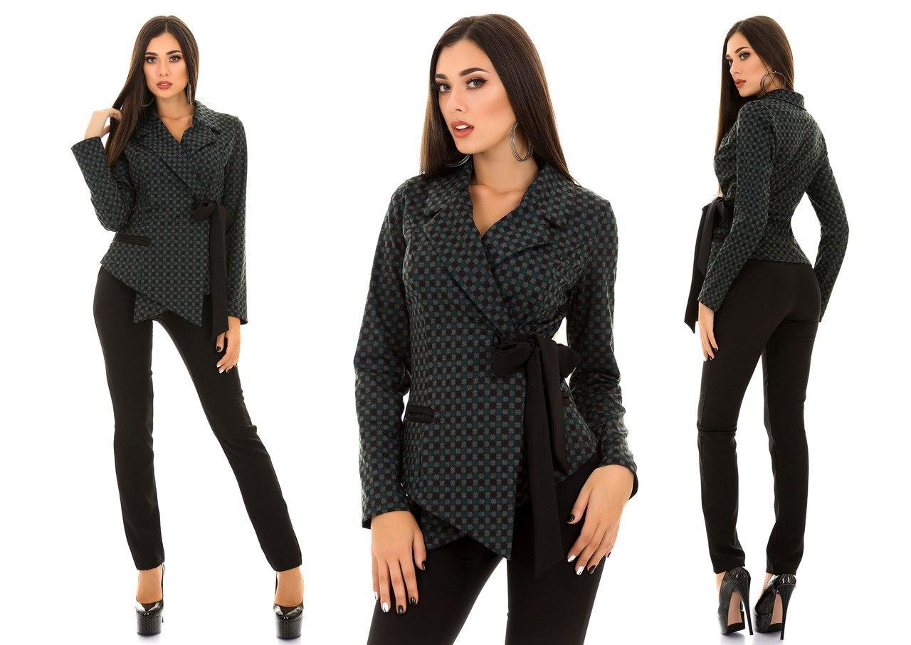 Модный костюм двойка: оригинальный пиджак на завязке и черные брюки - фото 1 - id-p5538651