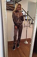 Женский спортивный сатиновый костюм: кофта на молнии и штаны батал и норма