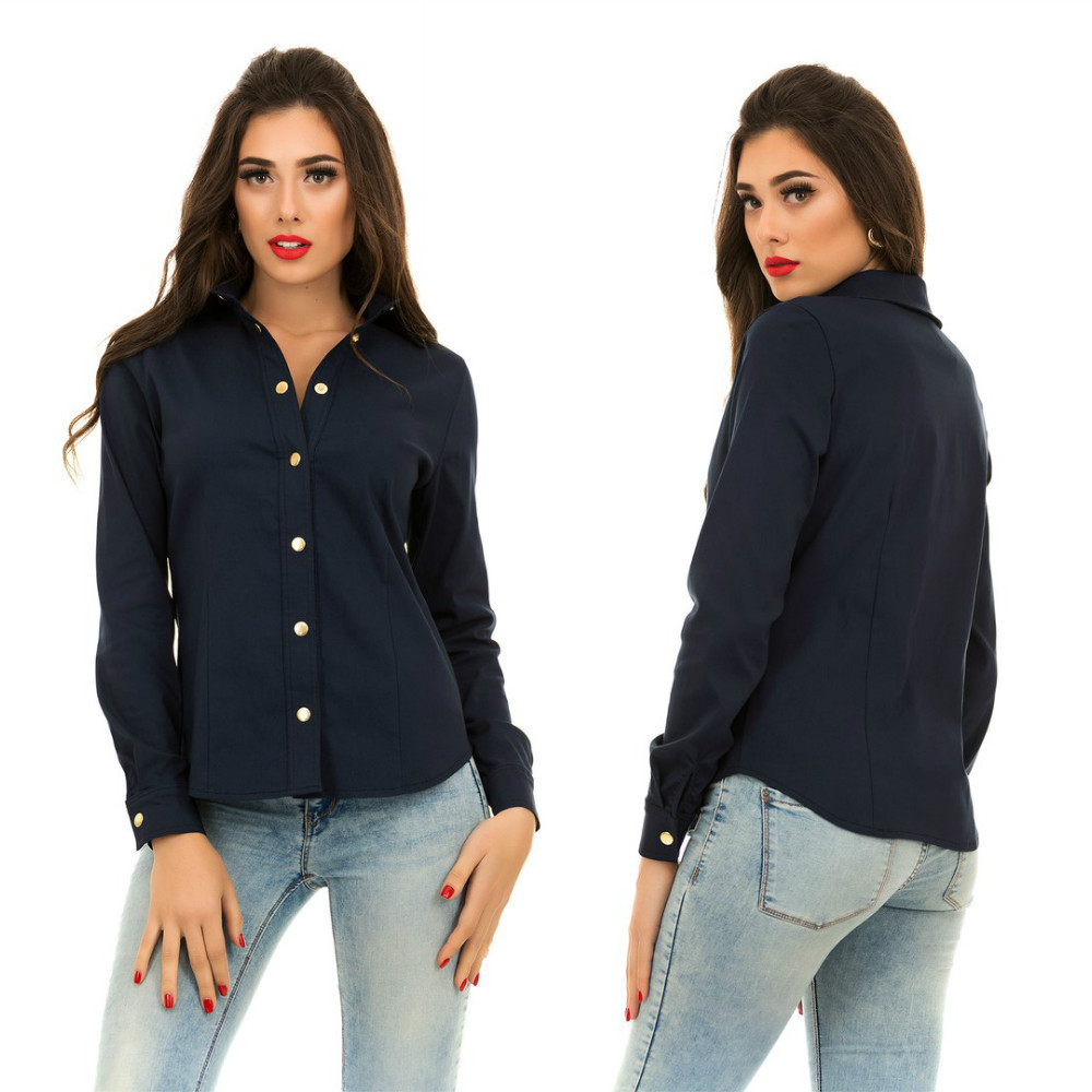 Джинсовая женская рубашка на кнопках приталенная - фото 1 - id-p5570323