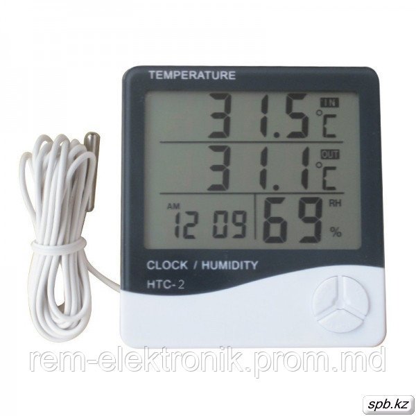 Цифровой термометр, часы , гигрометр с выносным датчиком HTC-2 (психрометр) - фото 1 - id-p646475