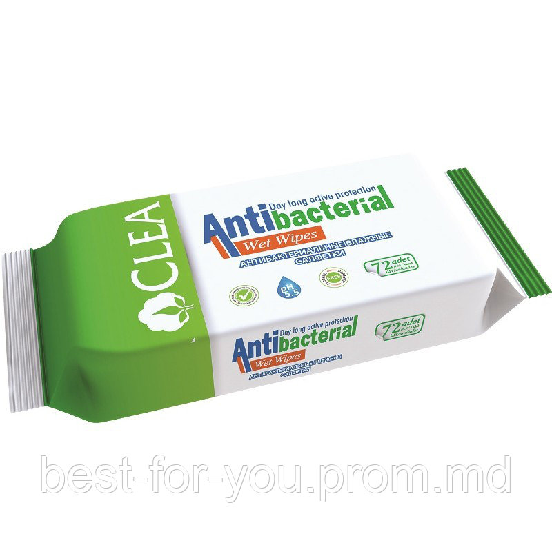 Салфетки влажные Clea Antibacterial 72 шт / Servetele umede Clea Antibacterial 72 - фото 1 - id-p5747804