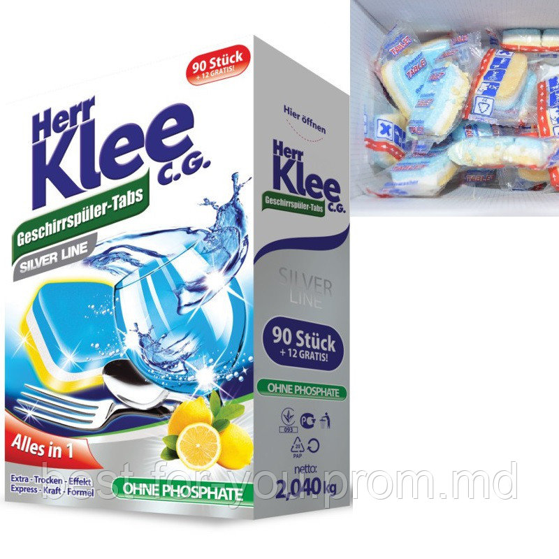 Таблетки для посудомоечной машины Herr Klee 102шт / Tablete masina de spalat vase Herr Klee 102buc - фото 1 - id-p5752609