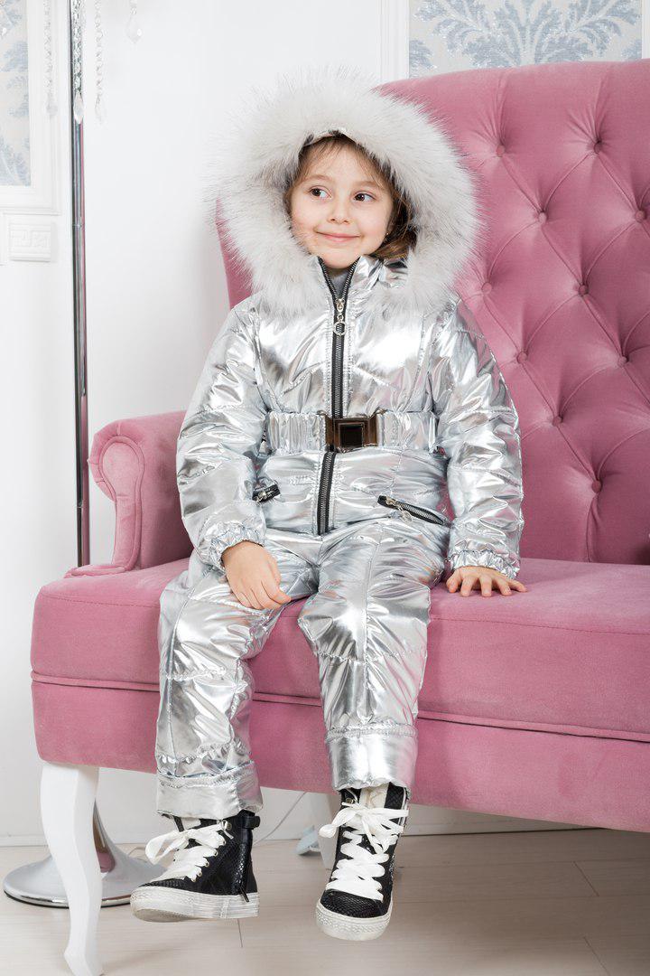 Зимний детский стеганый серебристый комбинезон для прогулок, серия мама и дочка - фото 1 - id-p5754130