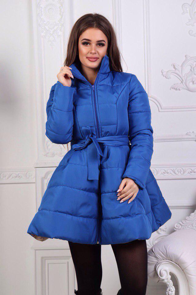 Модное зимнее стеганое пальто клеш с пояском в комплекте - фото 1 - id-p5754210