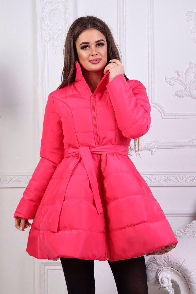 Модное зимнее стеганое пальто клеш с пояском в комплекте - фото 1 - id-p5754212