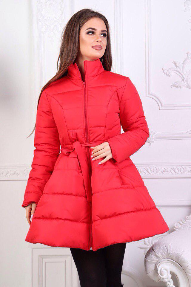 Модное зимнее стеганое пальто клеш с пояском в комплекте - фото 1 - id-p5754214