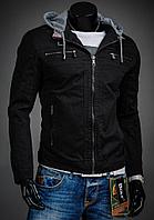 Молодежная мужская джинсовая куртка на молнии со съемным капюшоном