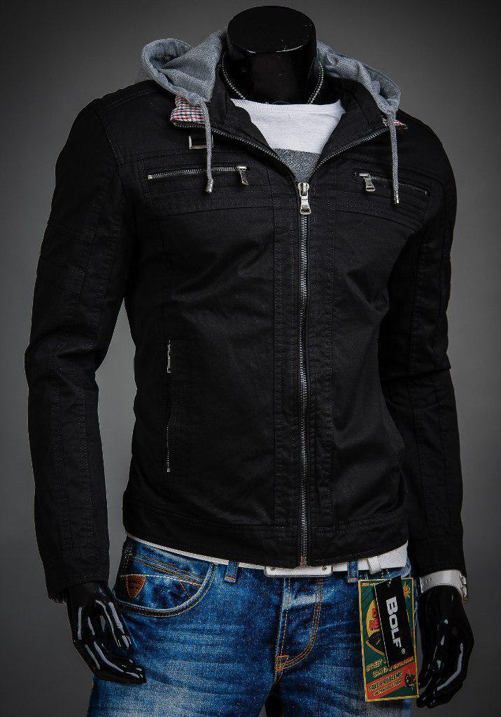 Молодежная мужская джинсовая куртка на молнии со съемным капюшоном - фото 1 - id-p5758946