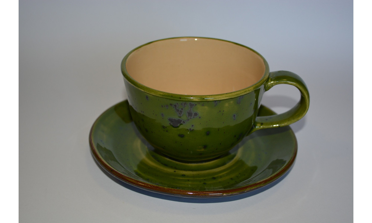 Чашка с блюдцем 350 мл зеленая C-11302 - фото 1 - id-p5563192