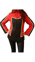 Куртка удлиненная приталенная с капюшоном красно-черное с белым