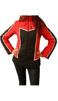 Куртка удлиненная приталенная с капюшоном красно-черное с белым - фото 1 - id-p41107