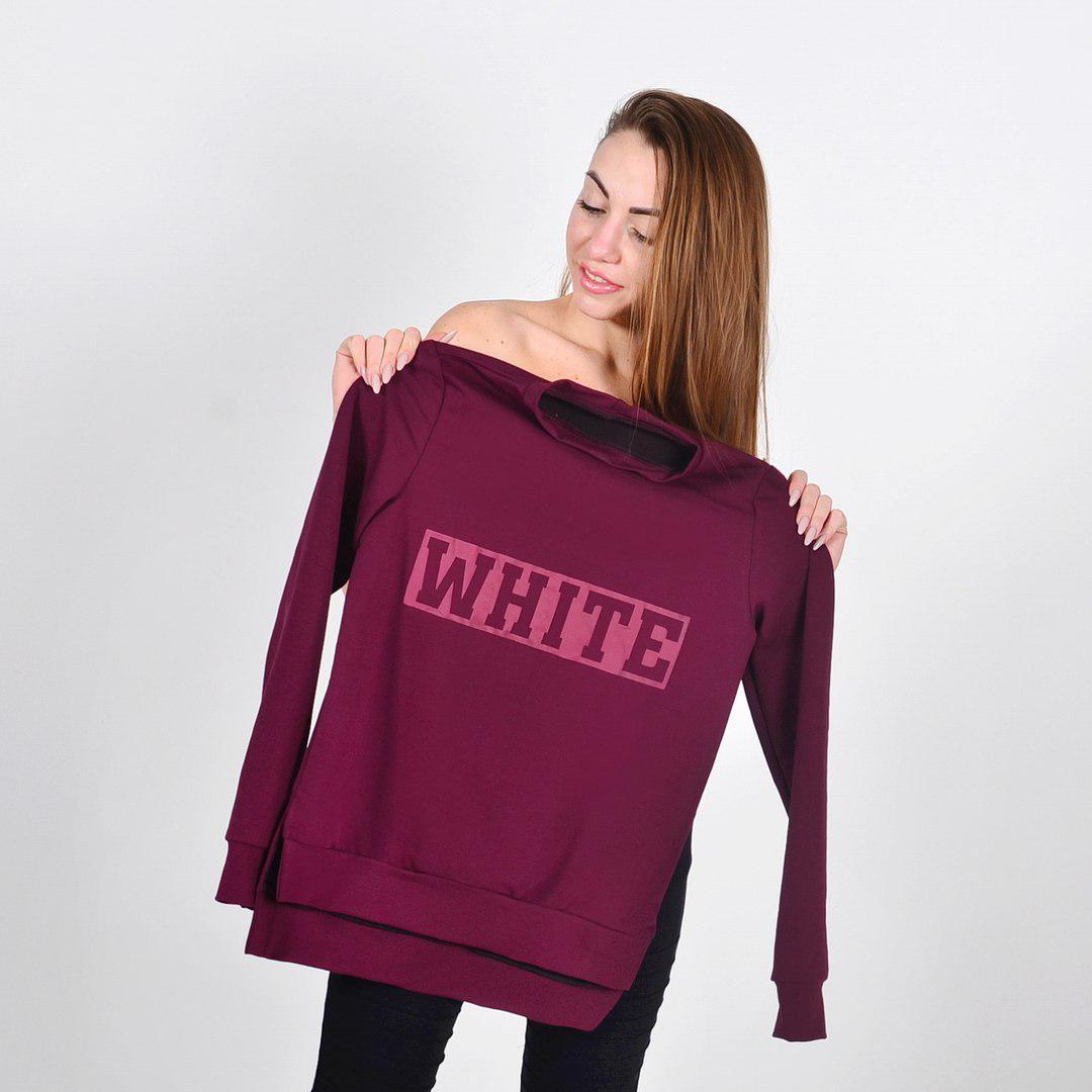 Женская спортивная трикотажная кофта батник удлиненная сзади (свитшот с надписью) - фото 1 - id-p5961271