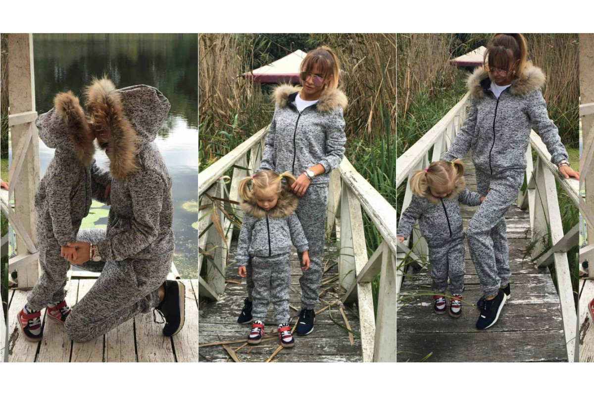 Утепленный детский костюм-двойка с мехом куртка и штаны, серия Мама и дочка - фото 1 - id-p5987947