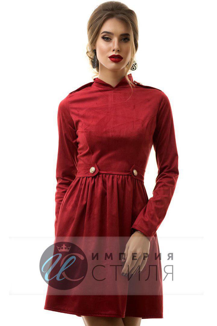 Красивое бордовое платье с погонами из плотного замша - фото 1 - id-p5988450