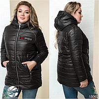 Женская осенняя куртка с глубоким капюшоном удлиненная батал большие размеры