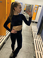 Стильный женский комплект для фитнеса и тренировок топ с длинным рукавом и лосины из велюра