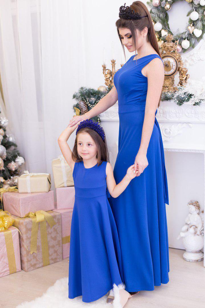 Красивое платье в пол для девочки с бантом на спине, серия мама и дочка - фото 1 - id-p5988021