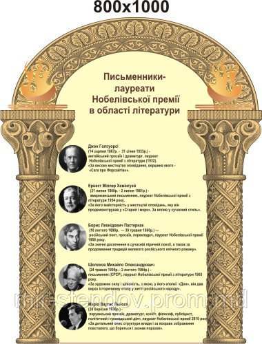 Писатели лауреаты нобелевской премии. Стенд для кабинета зарубежной литературы, фото 1