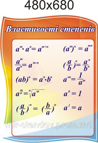 Властивості степенів. Стенд для кабінета математики, фото 1