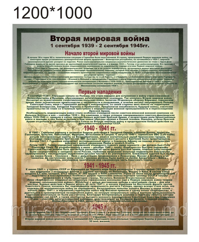 Вторая мировая война. Стенд для кабинета истории, фото 1