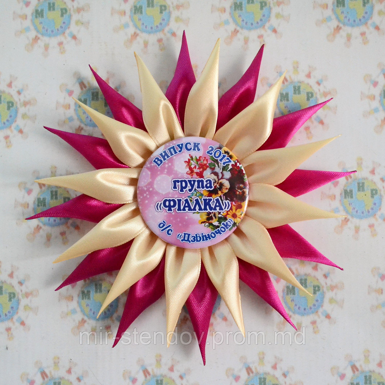 Значки с розетками канзаши Пион, фото 1