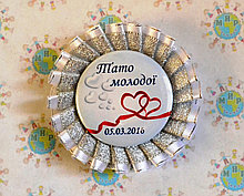 Значок для свадьбы с двойной розеткой Белое серебро 914