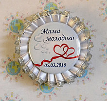 Значок для свадьбы с двойной розеткой Белое серебро 915