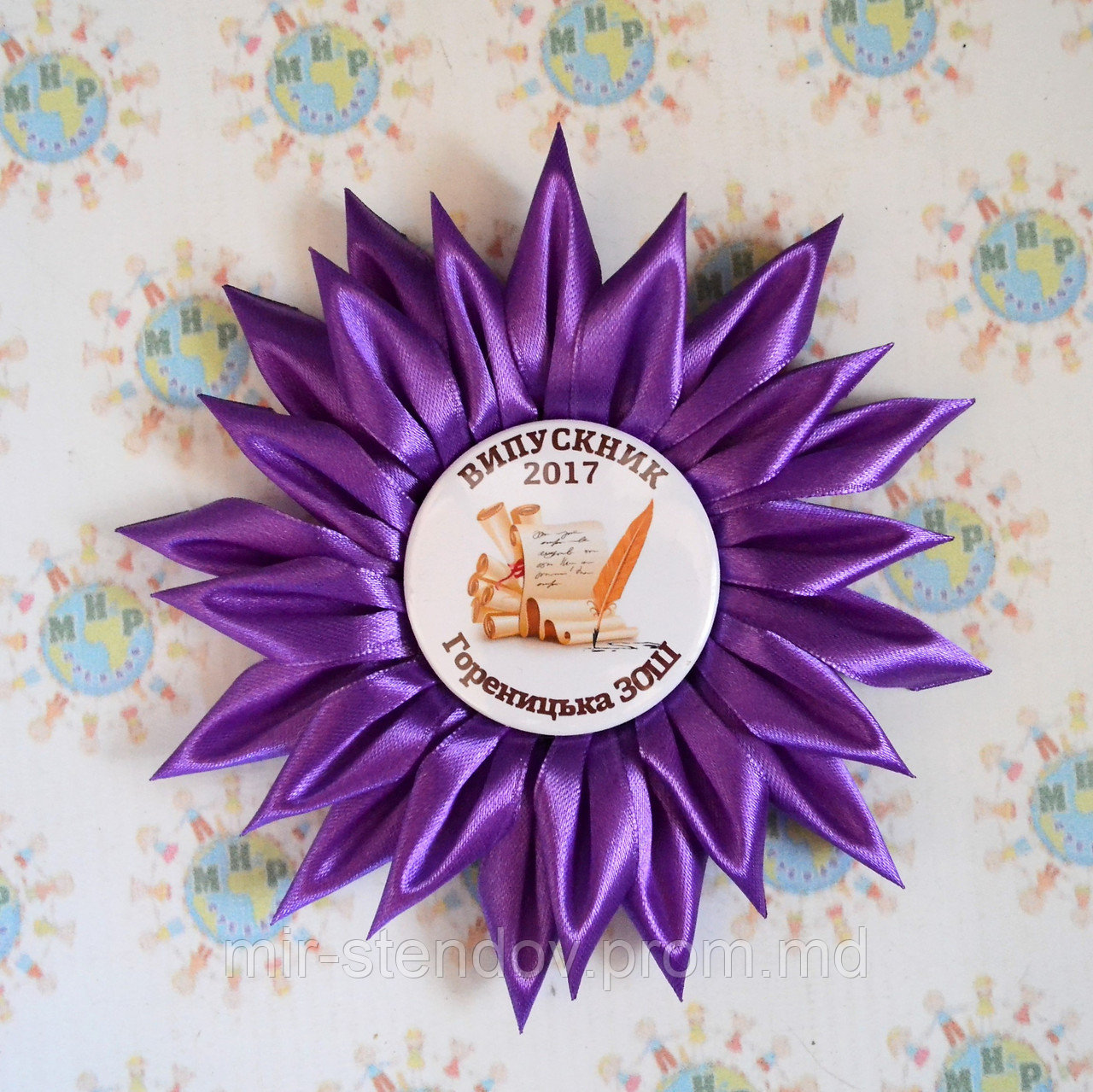 Значок Выпускник с фотографией и розеткой Васильки, фото 1