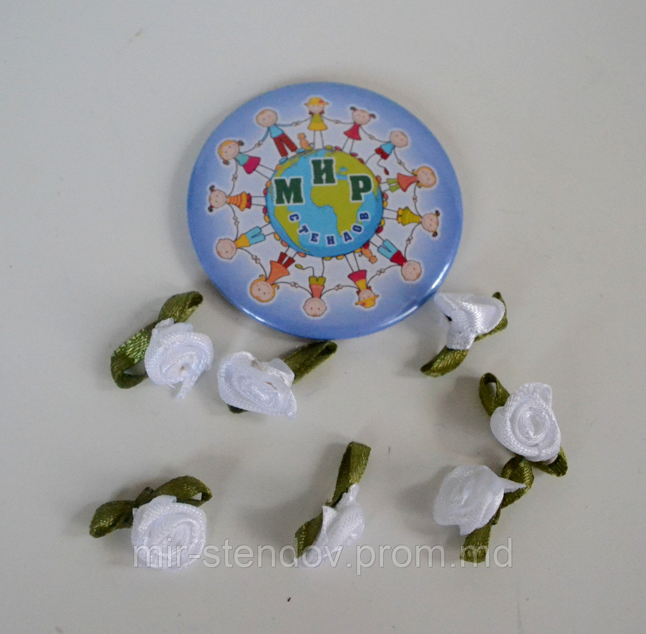 Цветочки белая роза с листочком для канзаши, фото 1