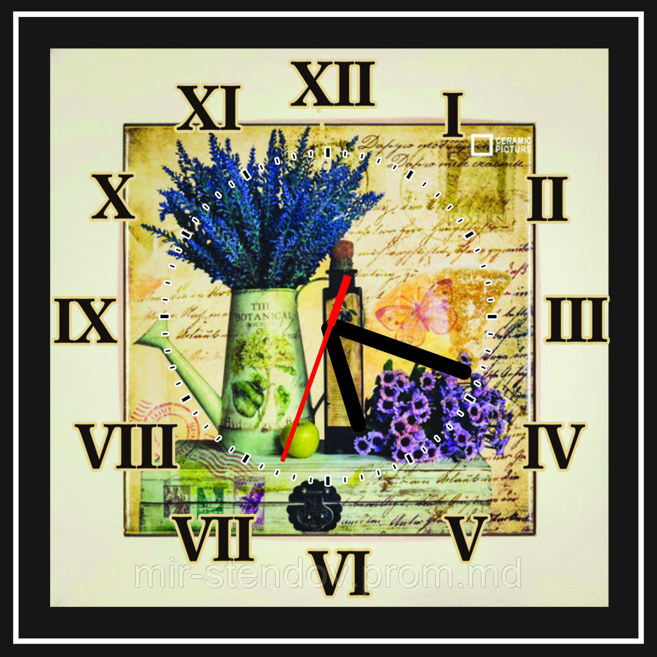 Квадратные настенные часы винтажные Лейка с цветами 30х30 см - фото 1 - id-p5995272
