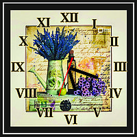 Квадратные настенные часы винтажные Лейка с цветами