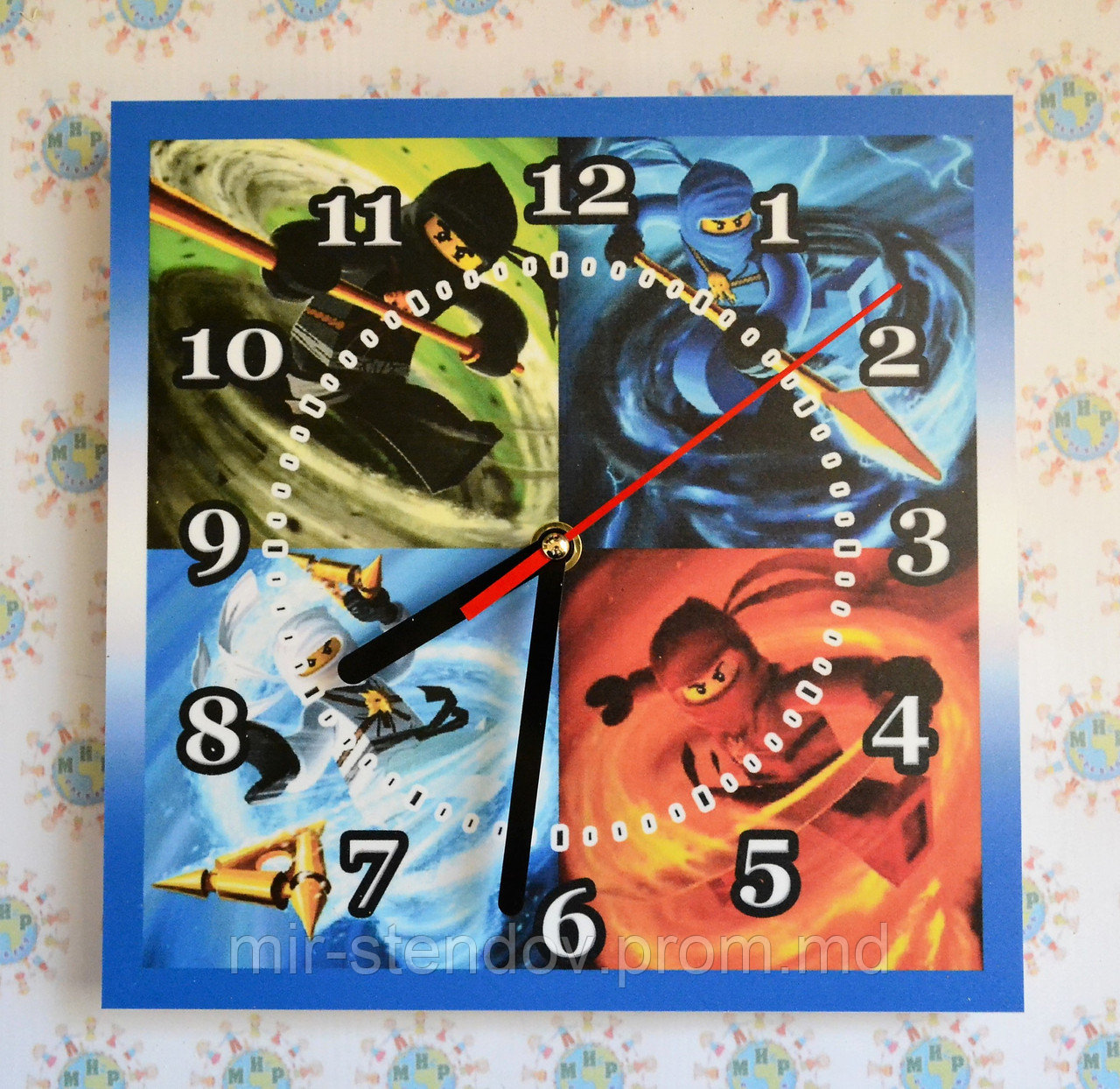 Квадратные настенные часы Лего Ниндзяго 35х35 см - фото 1 - id-p5995379