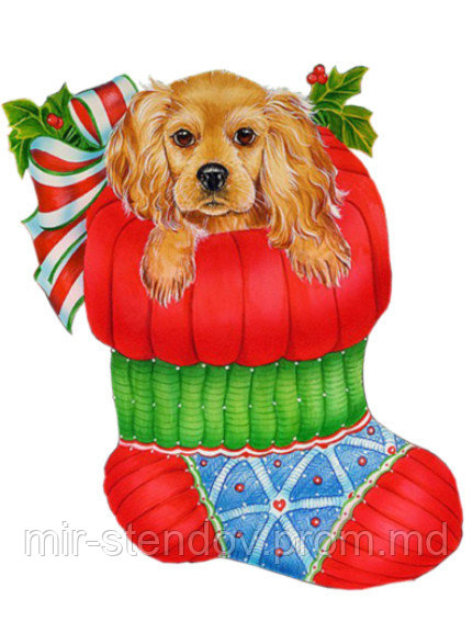 Наклейка новогодняя Собака в носочке - фото 1 - id-p5995438
